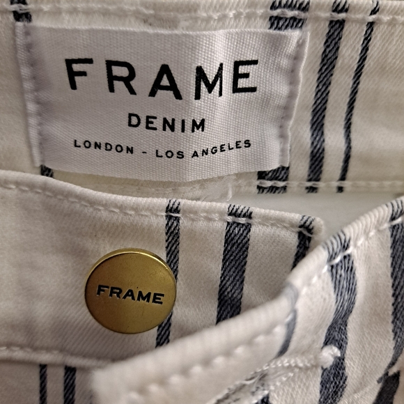 Frame Denim Ivory and Navy Striped Wide Leg Jeans - Picture 10 of 12